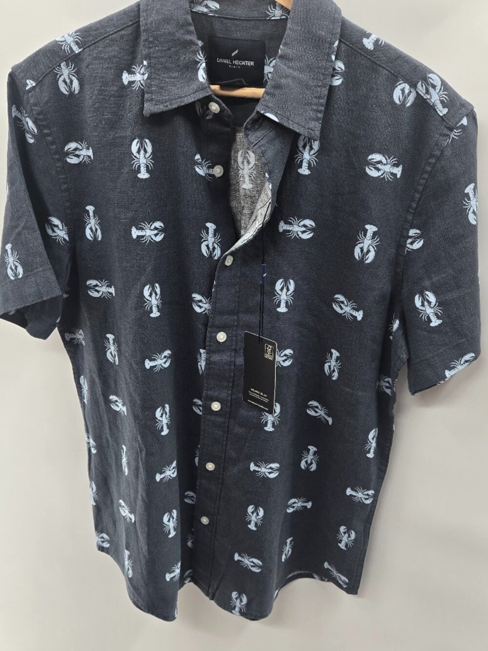 Daniel Hechter Paris Blue Men's Linen Blend Lobster Print Shirt XL